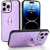 Jefonha Compatible with iPhone 14 Pro Max Case with Finger Hand Strap Kickstand, Trendy Cool Leopard Cheetah Print Phone Case for Women Men, Full Camera Protection Shockproof Protective Cover, Purple