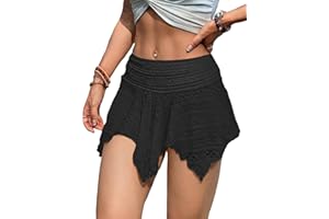 FEOYA Women's Y2K Floral Lace Sheer Mini Skirt Asymmetrical Ruched Ruffle Short Skirts S-L
