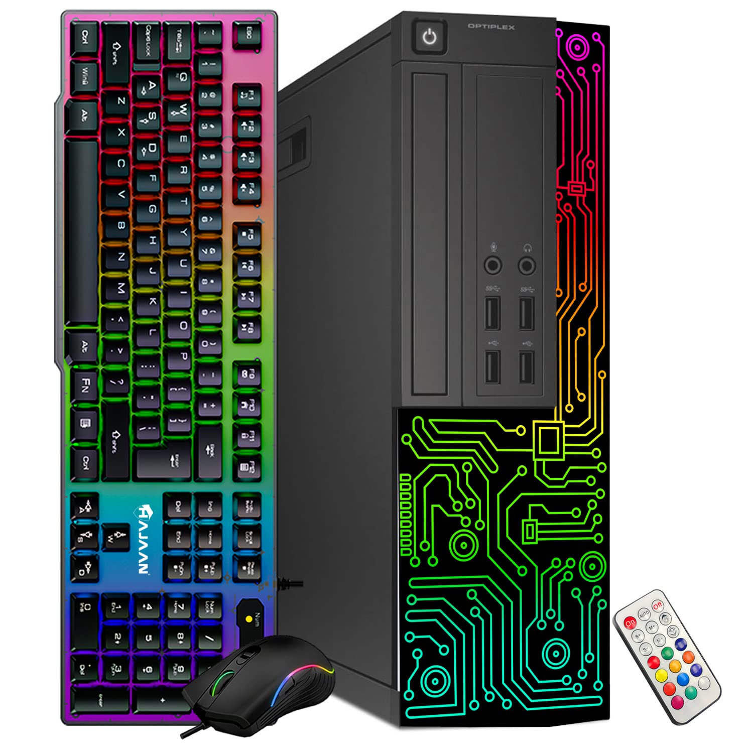 Dell Gaming OptiPlex Desktop RGB Computer PC, Intel Core i5, AMD RX 550 4GB GDDR5, 16GB RAM, 512GB SSD, 24 Inch HDMI Monitor, RGB Keyboard Mouse and Headset, WiFi, Windows 11 Pro (Renewed)