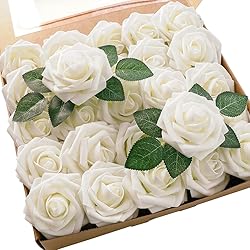 Floroom Artificial Flowers 25pcs Real Looking Ivory