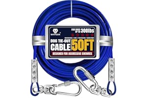 50ft Dog Tie Out Cable, Dog Leads for Large Dogs Up to 300 Pounds, 5mm Heavy Duty 1000lbs Breaking Strength Galvanized Braide
