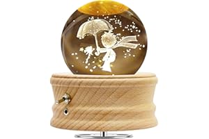 Figermoon 3D Crystal Ball Music Box with Projection LED Light and Rotating Wooden Base, Gift for Women, Birthday, Christmas, Valentine's Day, Music Boxes for Women Mom Daughter (Prince)