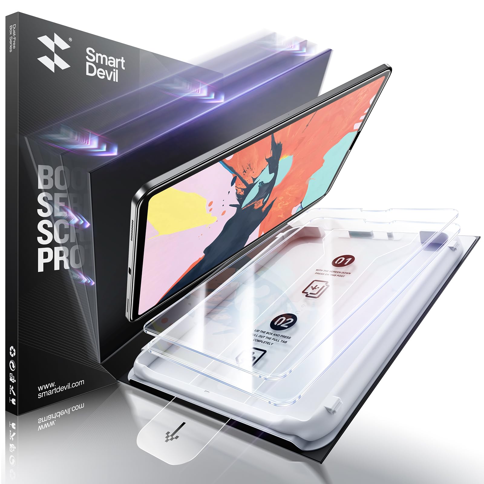 Photo 1 of SMARTDEVIL 2 Pack Screen Protector for iPad Pro 12.9-inch 2018 2019 2020 2021 2022 with Easy Installation Frame, 9H Clear Tempered Glass Film, Anti-Shatter, Bubble Free,Dust-Free Box