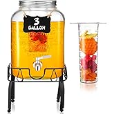 FillTouch 3 Gallon Drink Dispenser with Stand Glass Beverage Dispenser Drink Dispensers with Lid 18/8 Stainless Steel Spigot for Picnics, BBQ, Parties and Daily (Chalkboard Style,Metal Stand)