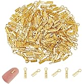 UNICRAFTALE 200Pcs Fold Over Ends Cord End Caps Brass Folding Crimp Ends Metal Crimps Ends Golden Fold Over Cord Ends Terminators Clamp Clasp End Tips for Bracelets Leather Jewelry Making