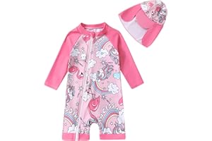 YOUNGER TREE Toddler Baby Girls Swimsuit One-Piece Zipper Swimwear UPF 50+ Sun Protection Bathing Suit with Hat