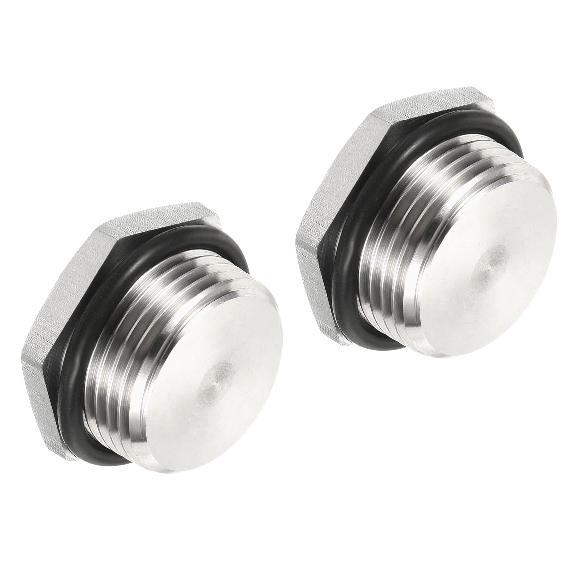 PATIKIL 3/4 NPT Male Plug, 2 Pack Waterproof Dustproof 304 Stainless Steel Thread Hex Head Socket Solid Pipe Fitting with Sealing Rubber Ring