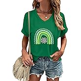 Ithalt St Patricks Day Shirt for Women Lucky Irish Shamrock Tshirt Saint Patricks Day T-Shirt Green V Neck Tops