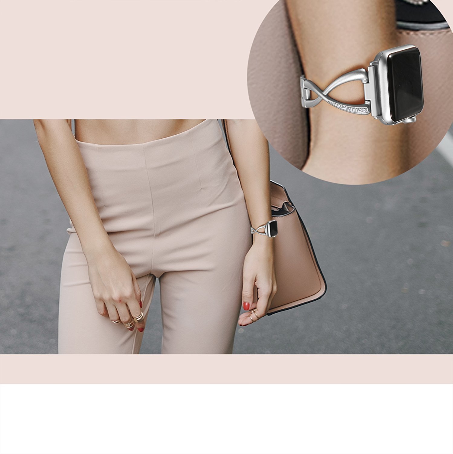 Yicon Compatible Apple Watch Band 38mm 42mm Women, Stainless Steel Metal Replacement Strap X-Link iwatch Apple Watch Series 3,2,1,Nike+, Sport, Edition,Silver, Rosegold (Sliver, 38mm)