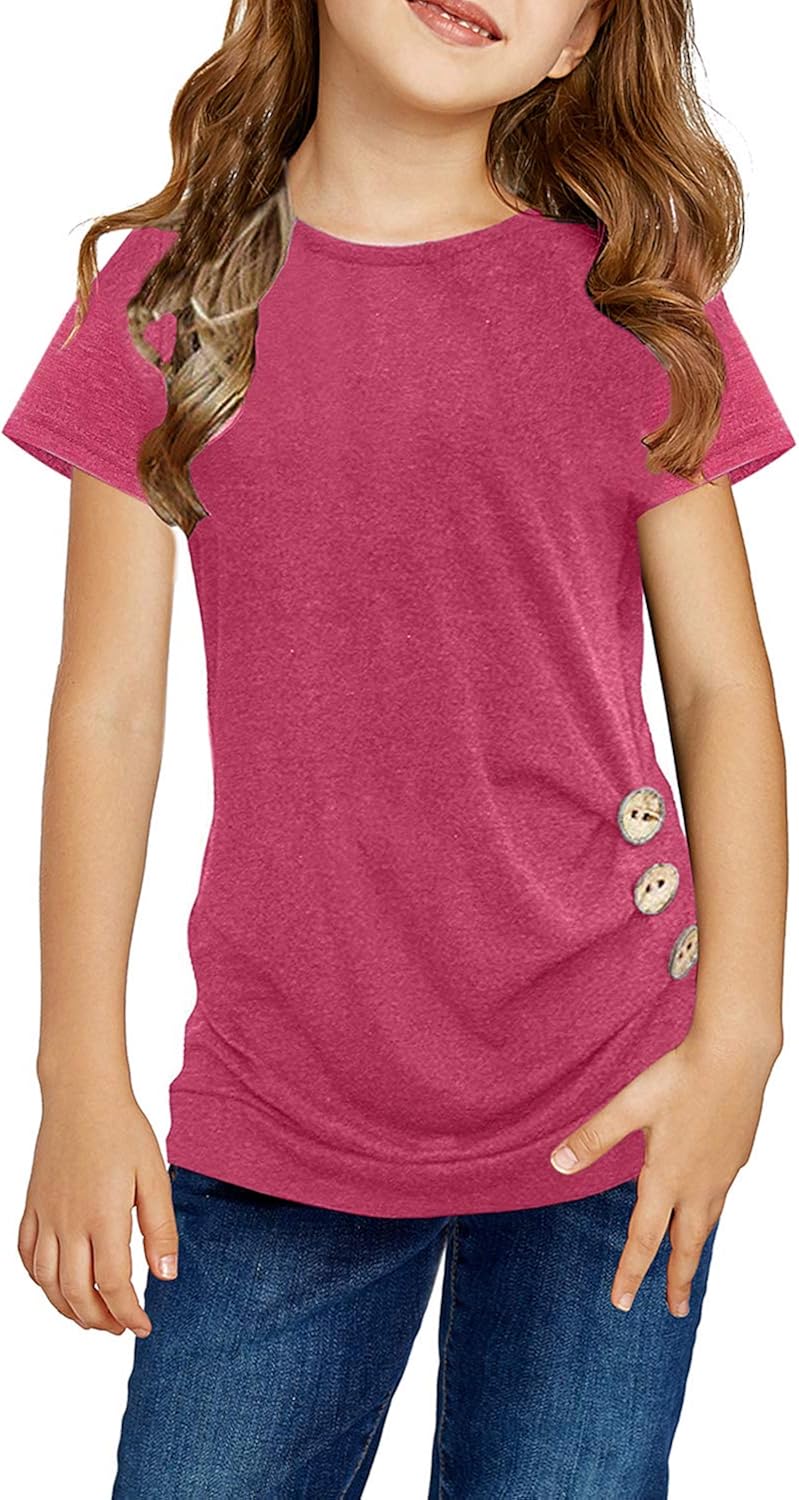 Blibea Girls Casual Loose Short Sleeve Knot Front Tops Tee Shirts Size 4-13: Clothing
