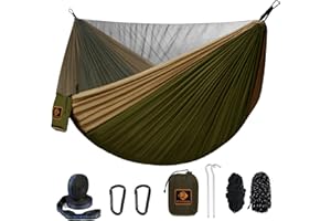 Camping Hammock, Portable Hammocks with Mosquito Net,Lightweight Nylon Parachute Hammock with 10ft Tree Straps,Camping Gear M