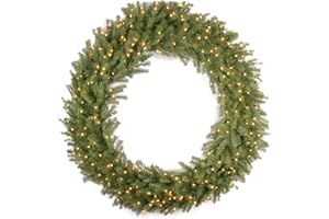 National Tree Company Pre-Lit Artificial Christmas Wreath, Green, Norwood Fir, White Lights, Christmas Collection, 60 Inches