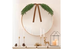 Luinabio 2.6ft Christmas Mirror Garland Artificial Norfolk Pine Swag for Mirror with Velvet Bow Faux Greenery Garlands Christmas Wreath for Xmas Home Door Mailbox Indoor Fireplace Decor(Light Brown)