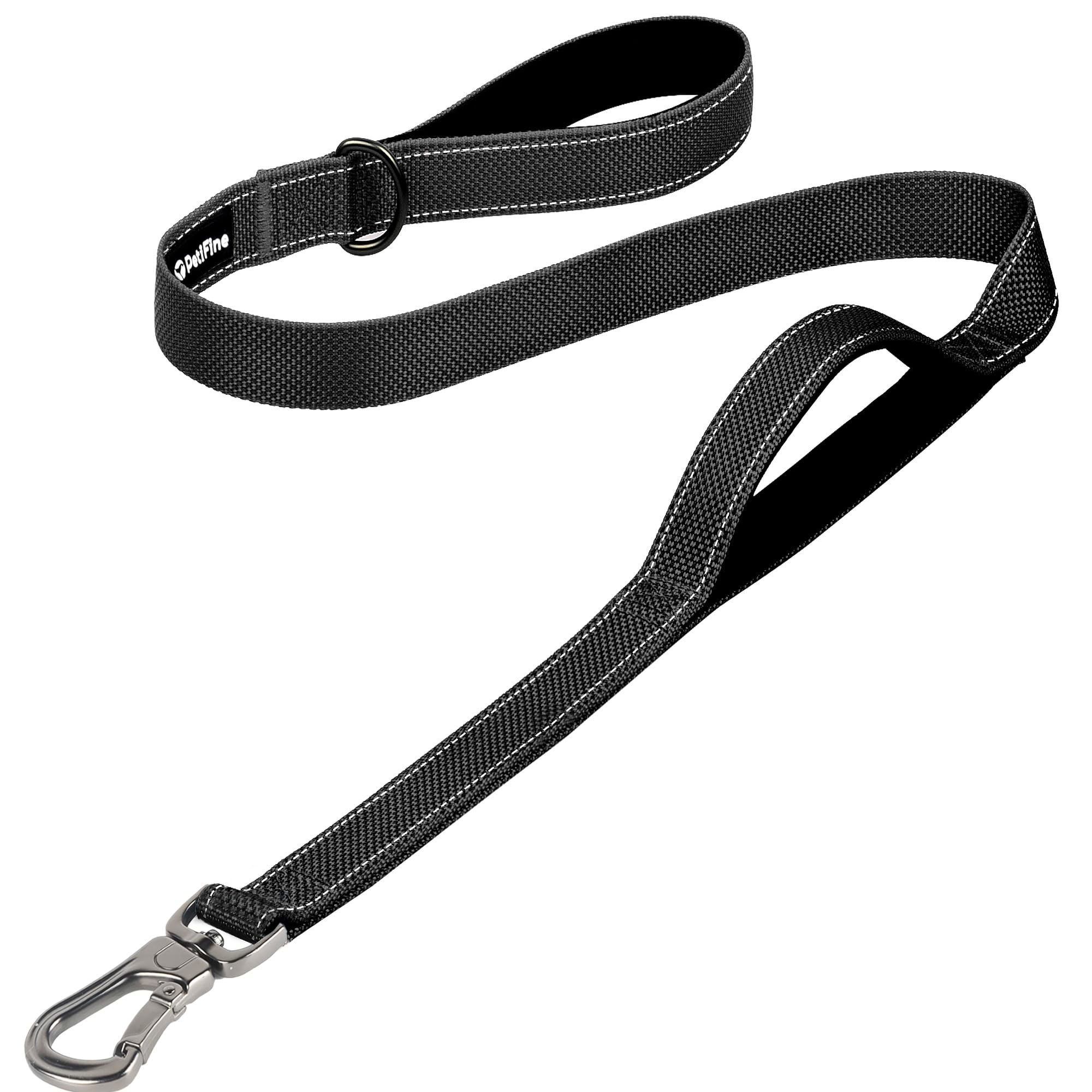 Photo 1 of PetiFine 4FT Heavy Duty Dog Leash with Soft Padded Double Handle, Durable Strong Clasp Dog Leashes, Reflective Nylon Walking Lead for Large,Medium,Small Breed Dogs, Black