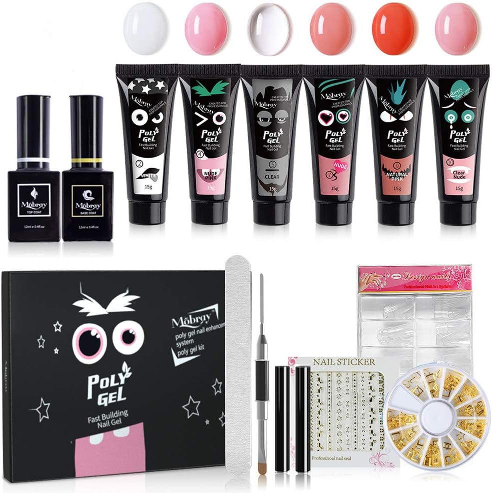 Polygel Nails Kit, Extension Builder Gel Set 6 * 15g Pack Polygel Starter Kit UV Builder Nail Gel Finger Brush Extension Gel Glue Nail Art Tool Set Elf Series-Mobray (SetD) …