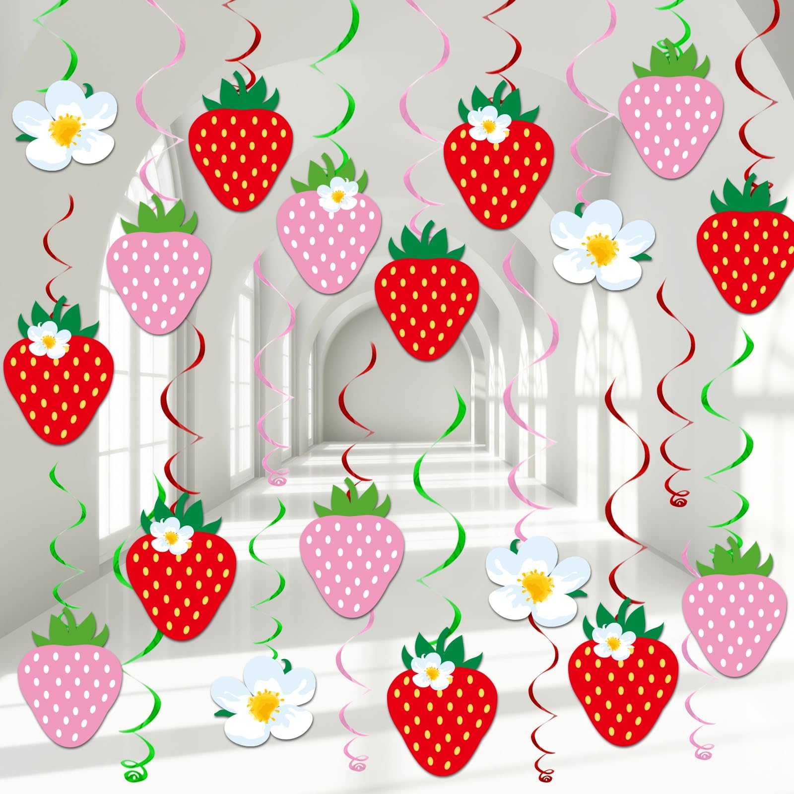 Photo 1 of 60 Pcs Strawberry Party Decorations Strawberry Birthday Banners Berry Theme First Birthday Hanging Swirl Ceiling for Kids Girls Baby Shower Party Favor Supplies
