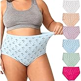 YIXGGOS 6 Pack Womens Cotton Underwear Ladies Panties Plus Size XL-5XL Mid High Waist Brief Full Coverage Comfort