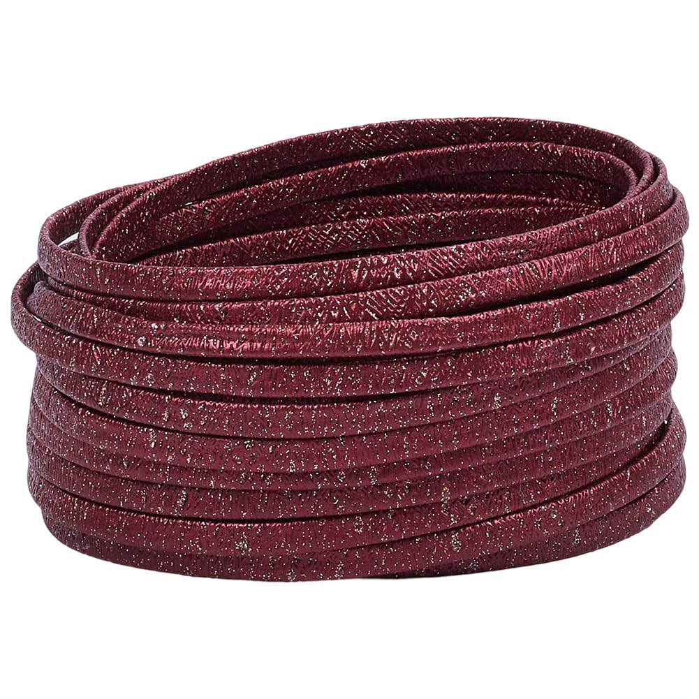 GORGECRAFT 10m x 5mm Faux Leather Strap Strips Glitter Flat Leather Cord PU Foldover Leather String 2mm Thick Metallic Leatherette Trimming Braided Threads Rope for DIY Crafts Jewelry Making, Burgundy