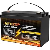 MFUZOP 12V 100Ah LiFePO4 Battery with 100A Smart BMS, Deep Cycle Marine Battery 12V, Max 1280Wh Energy, Group 31 for RVs, Van
