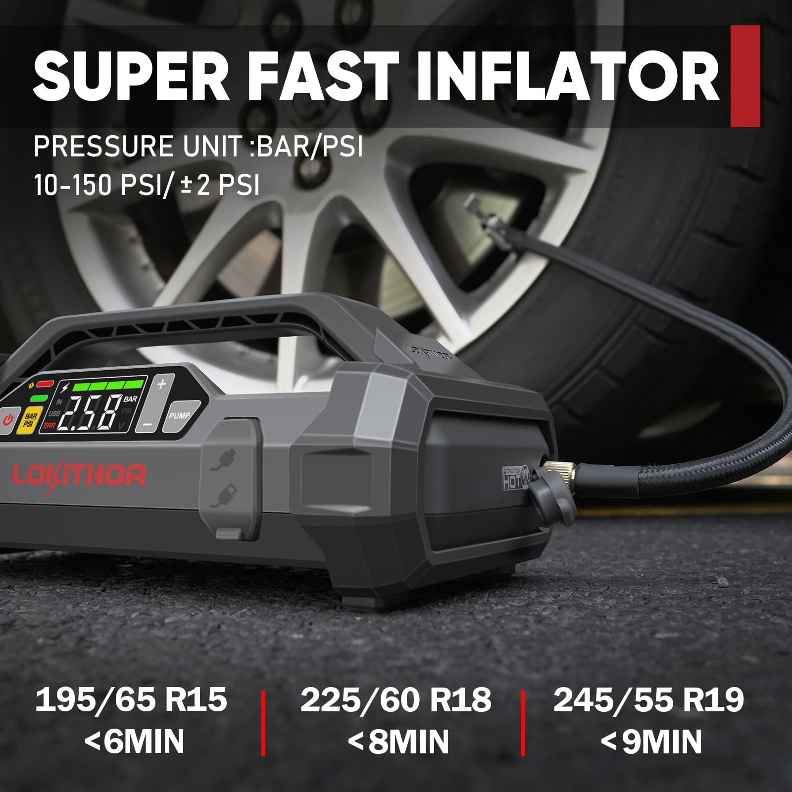 JA300 Jump Starter with Air Compressor, 1500Amp 12V Portable Car Battery Booster Pack for Upto 7.0L Gas or 4.5L Diesel, 150 PSI Tire Inflator with Digital Screen, 24 Months Ultra-Long Standby