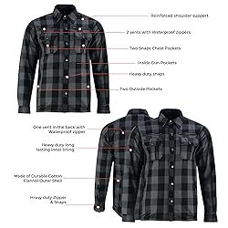 Men Motorcycle Flannel Shirt Sporty Armored Kevlar