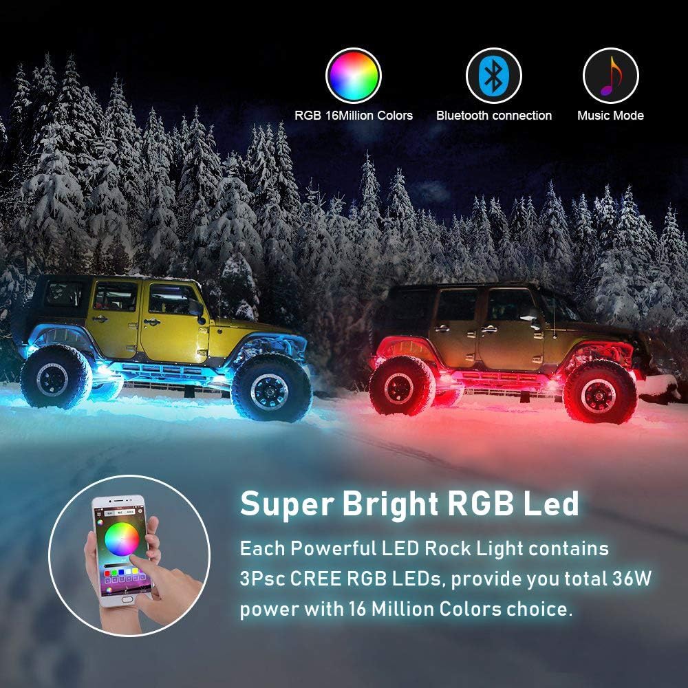 Rgb Rock Lights,8 Pods Underglow Lights with App Control,Timing,Music Mode,Flashing Multicolor 4 Wheels Neon Lights for Truck Suv Atv Off Road: Automotive