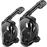 Greatever G2 Full Face Snorkel Mask for Adults Kids, 2 Pcs Snorkeling Set with Foldable Design, Dry Top System, 180° Panoramic View, Anti-Fog & Anti-Leak, Safe Breathing with Camera Mount Included
