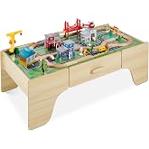 Best Choice Products 50 Inch Wooden Train Table Set for Toddlers, 70-Piece Kids Train Table with Storage Drawer, Reversible Tabletop, Train Tracks &amp; Accessories for Boys &amp; Girls - Natural