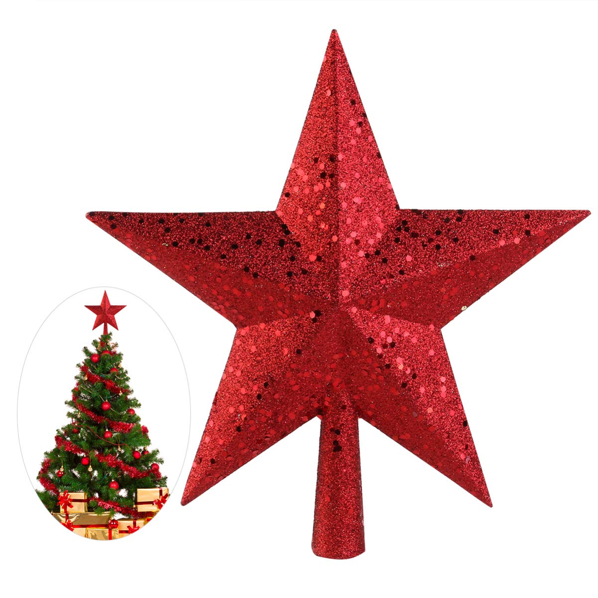 Nicexmas Christmas Tree Top Star Topper Star Tree Ornament Red (23 cm) Rot (11.5cm)
