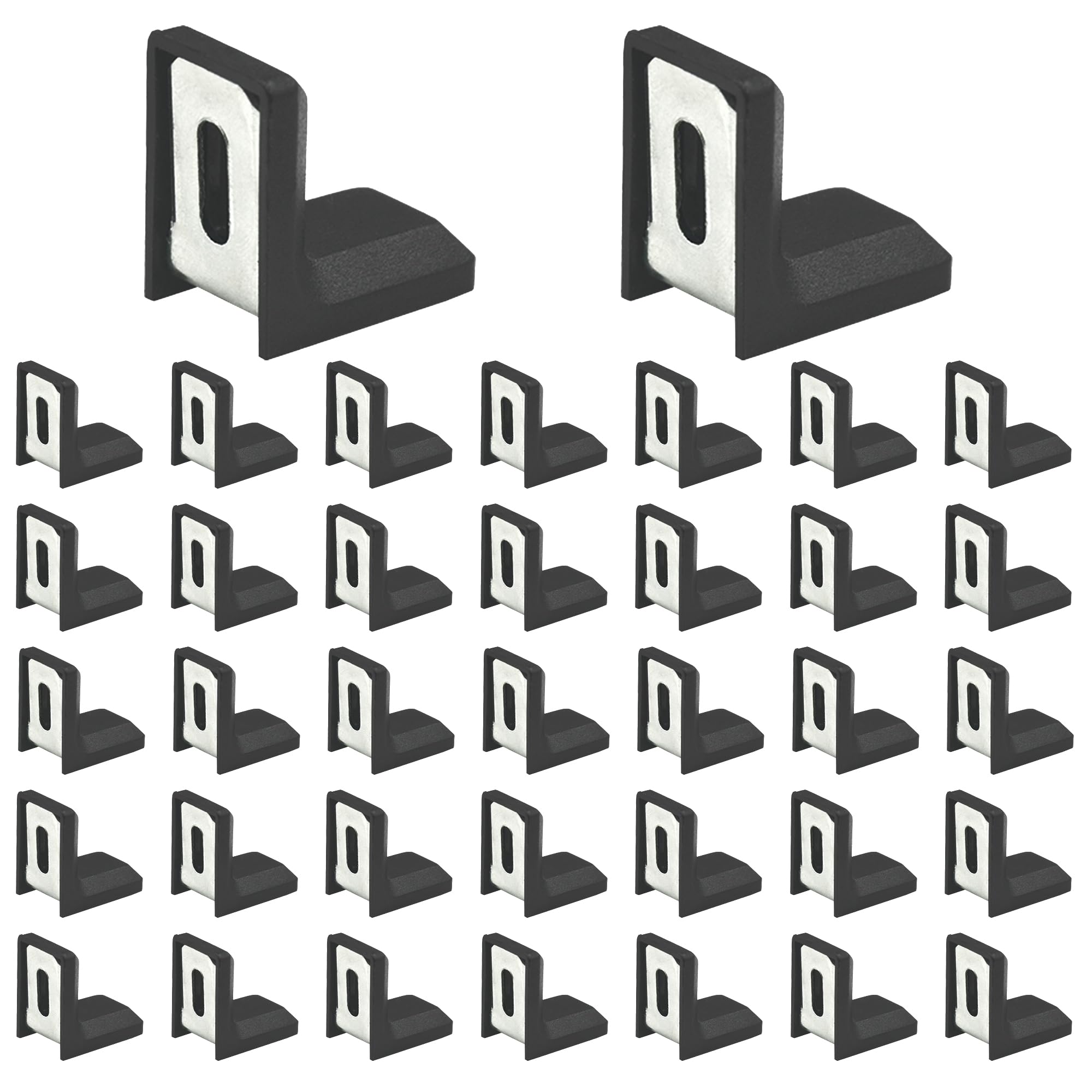 40 PCS L Shape Right Angle Corner Brackets,Shelf Bracket,Plastic Ourside Metal Inside Corner Brace (Black)