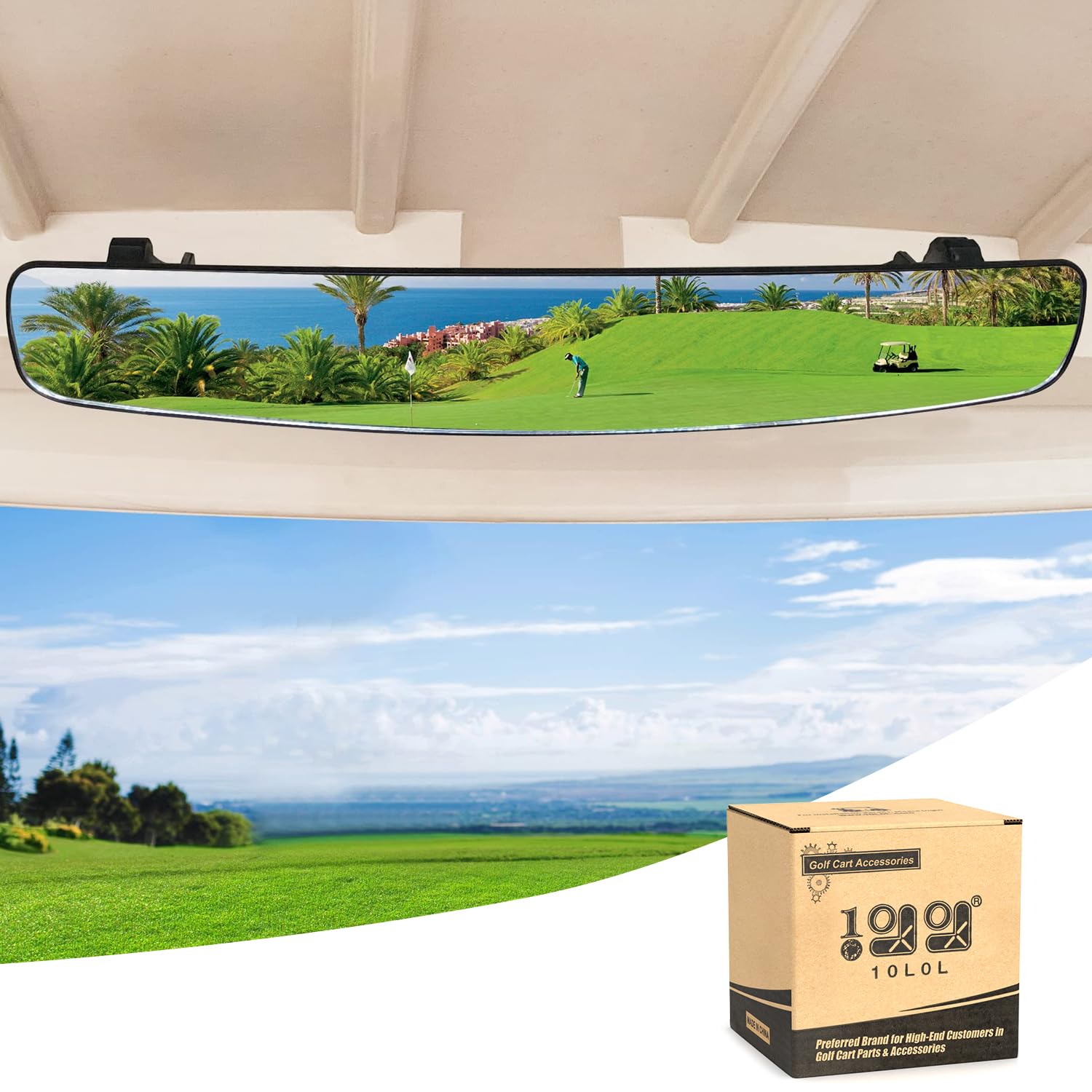 Photo 1 of 10L0L Golf Cart Rear View Mirror for Yamaha EZGO Club Car, 16.5" Extra Wide 180 Degree Panoramic Rearview Mirror