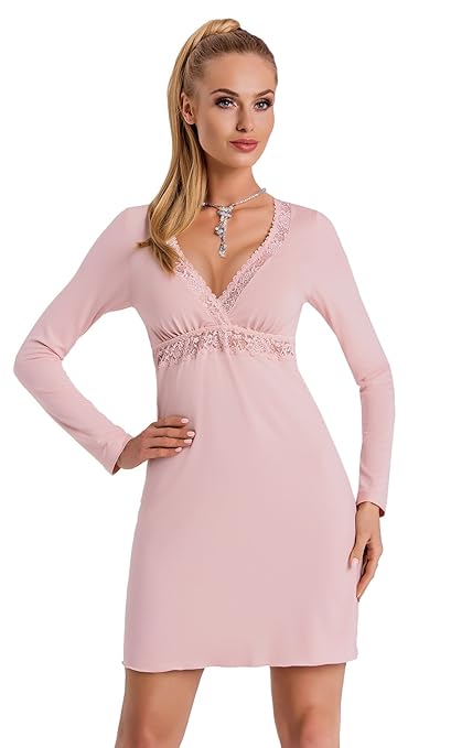 Selente Sweet Dreams hochwertiges Nachthemd/Negligee als Langarm, Kurzarm oder mit Spaghettiträger mit edlem Spitzeneinsatz M