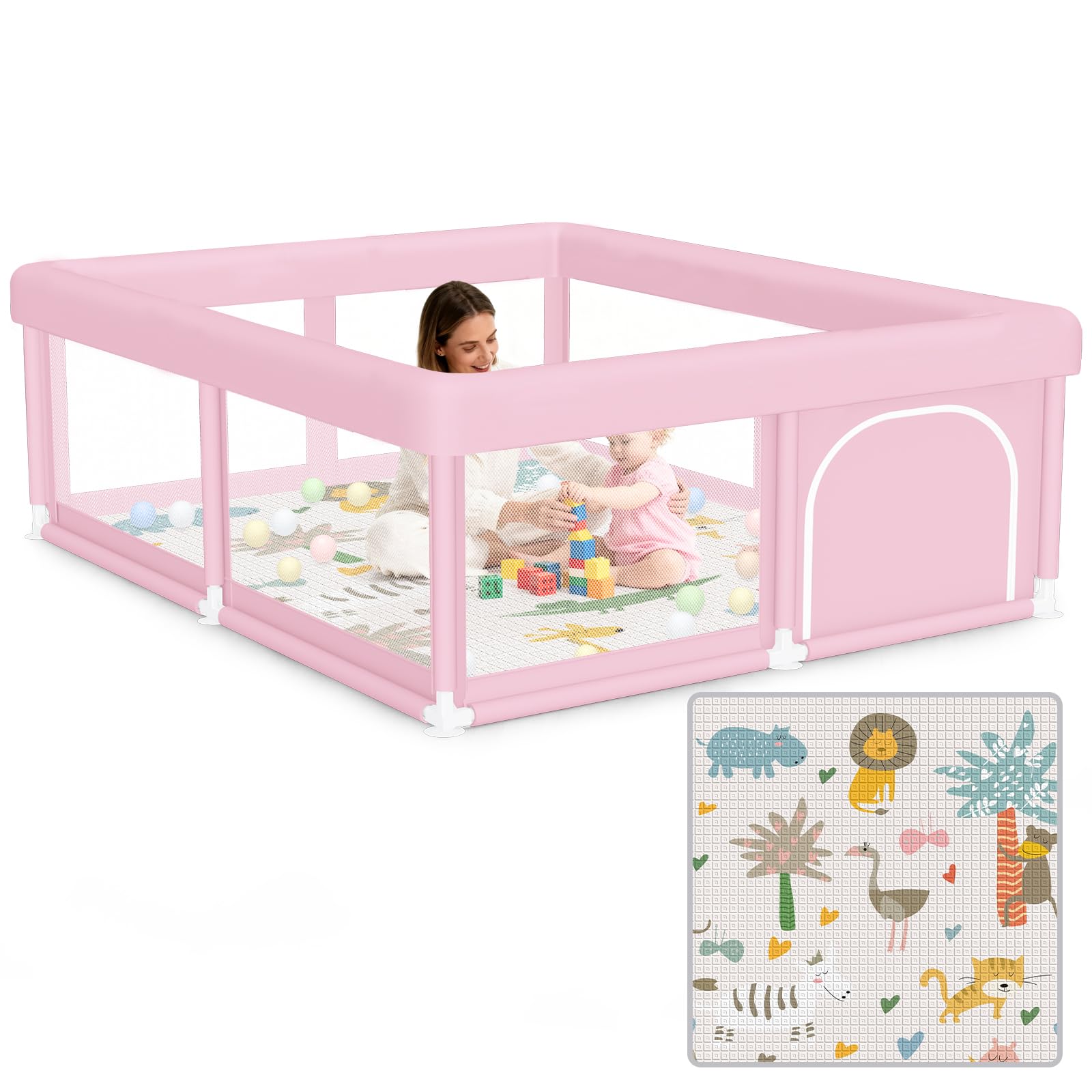 Photo 1 of **INCOMPLETE** Hiaksedt Large Baby Playpen with Mat 50"x50" Baby Girl Play Pen for Babies and Toddlers, Safe Structure and Soft, Skin-Friendly Fabric with Zipper Gates Pink