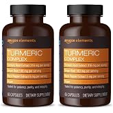Amazon Elements Turmeric Complex, 316 mg Curcumin with Ginger and Black Pepper, Joint &amp; Immune Support, 65 Capsules (Pack of 2)