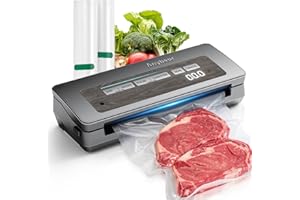 Anybear Vacuum Sealer Machine, 90kPa 120W Wide Seal All-IN-1 Powerful Food Storage, Build-in Cutter | Bags Storage | Digital Countdown Display | 2 Bag Rolls and 5pcs Pre-cut Bags (Gray)