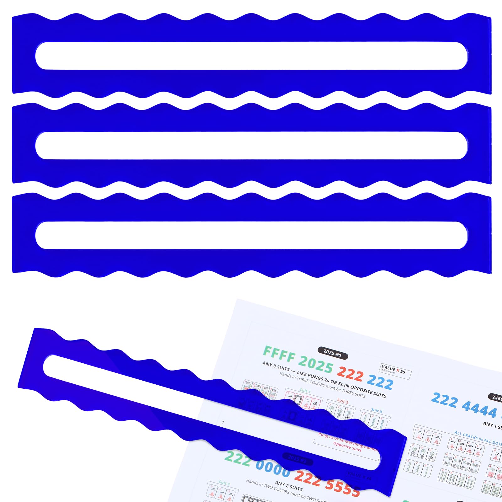Amyhill 4 Pack Mahjong Guide Line Finder Acrylic Bright Scalloped Mahjong Rules Helper, Rules Reader for Players Women(Royal Blue)