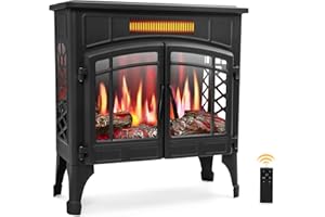 RealSmart Electric Fireplace Heater, Freestanding Stove Heater with 3D Realistic Flame Effect, Fireplace Stove Overheat Safety Protection for Indoor Use Bedroom,750W 1500W Retro Black