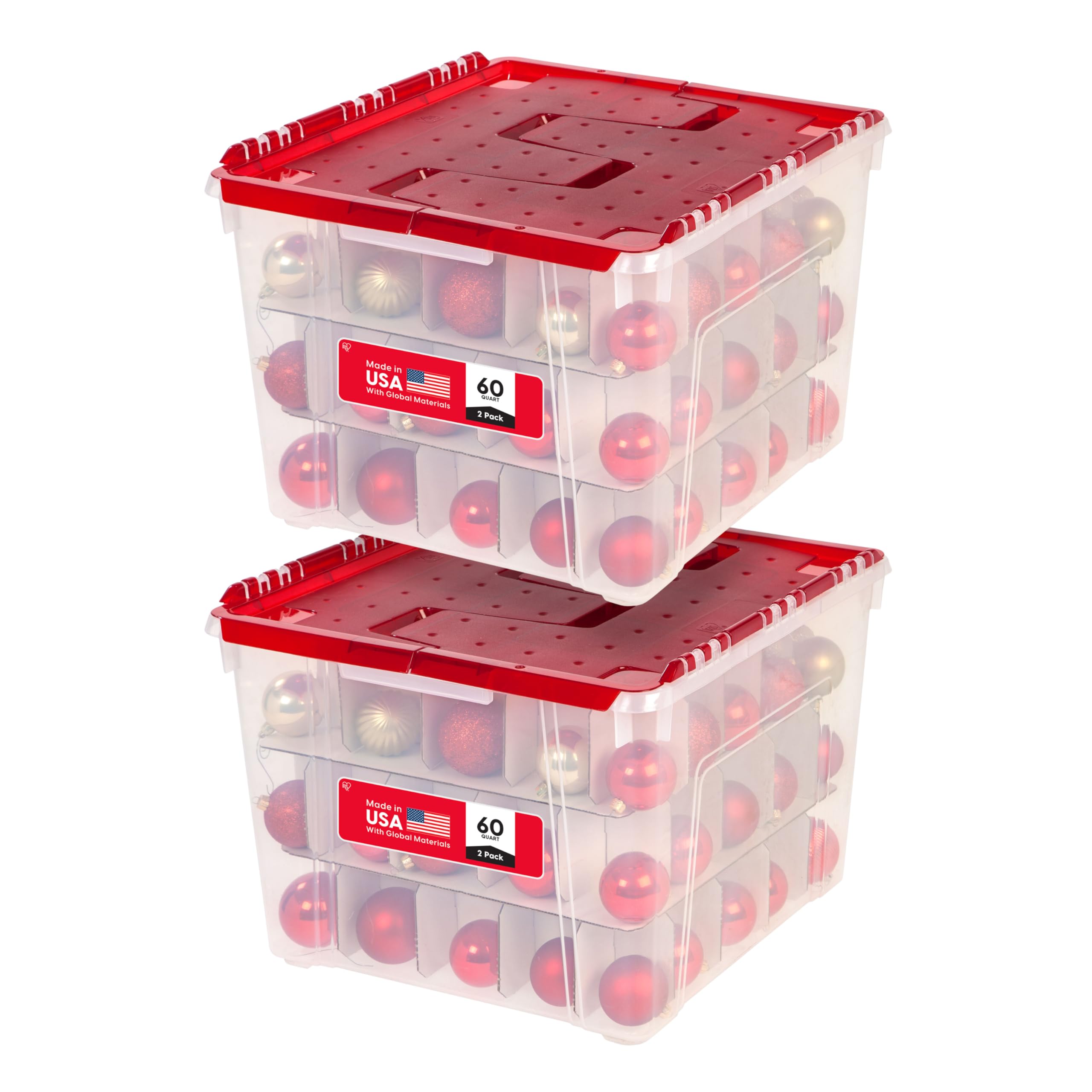 IRIS USA Ornament Storage Box with Attached Lid, Stores 75 Ornaments ...