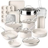 GRANITESTONE Ceraluxe 20 Pc Ceramic Cookware Set Nonstick, Diamond Infused | Pots and Pans Non Stick, Deep Frying Pan &amp; Bakeware Set Included, Non Toxic PFAS-Free, Oven &amp; Dishwasher Safe, Taupe