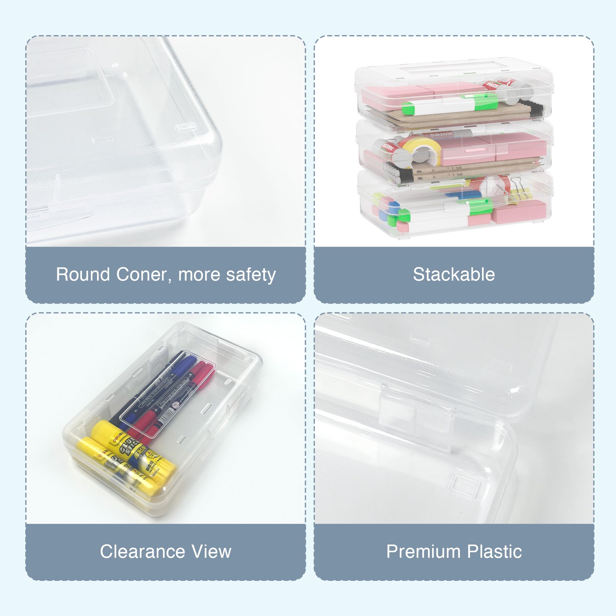 YUQILIN 24pcs Pencil Cases Boxes Clear Pencil Case Organizer Plastic Pencil Case Marker Storage Organizer Clear Pencil Box Large Capacity Pencil Case Bulk