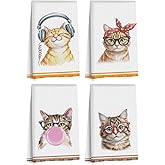Hanamiya Na 4 Pcs Funny Cat Kitchen Hand Towels 24x14 Inch, Cute Hand Towels for Home Kitchen Bathroom Farmhouse Decor, Cat Mom Lover Lady Gifts for Women Friend Grandma