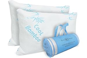 KOVA KH HARPER Cooling Rayon of Bamboo Pillows 2 Pack King Size for Sleeping, Soft Shredded Adjustable Memory Foam Zippered Breathable Cover, Relieves Neck Pain Snoring Back/Stomach/Side Sleeper (King (Pack of 2))