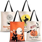 4 Large Canvas Tote Bags - Reusable Trick or Treat Bags for Halloween Party or Daily Supplies
