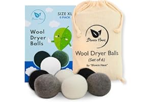 Blueco Haus Dryer Balls - Set of 6 XL Size 3 Colors - Reusable -Dryer lint Balls - Laundry Wool for Dryer - Dryer Balls Cozy House - Dryer Balls friendsheep - Wool Dryer Balls