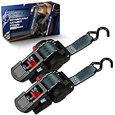 ANLULOAD 2 Packs Retractable Ratchet Straps (1.5in x 12.3ft),Cargo Strap Tie Downs for Trunk, Garage Motorcycles, Atvs,Trailers-WLL1,102LbS,BS:2,204Lbs（Black）
