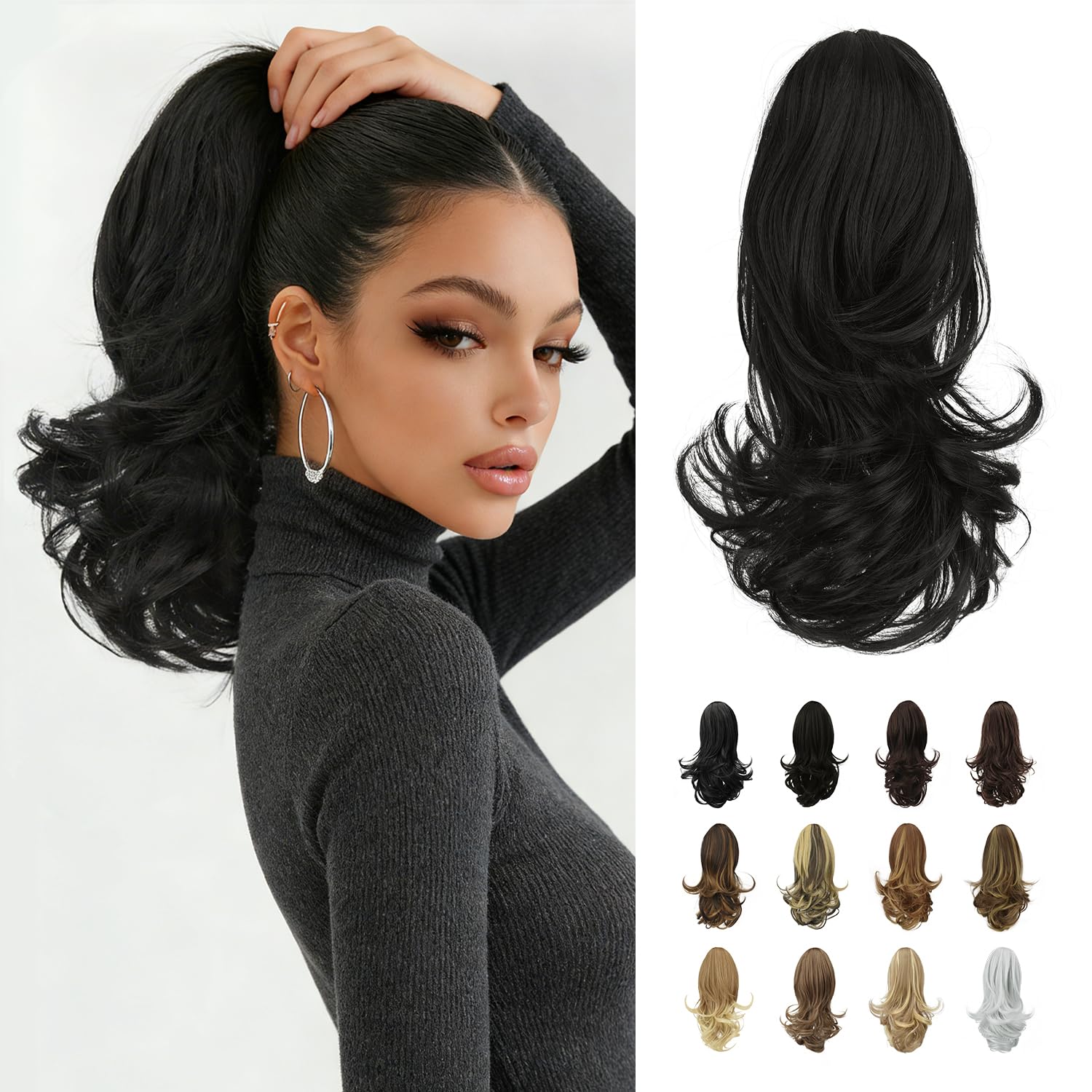 Sofeiyan 13" Ponytail Extension Long Curly Ponytail Clip in Claw Hair Extension Natural Looking Synthetic Hairpiece for Women,Natural Black โ image 1