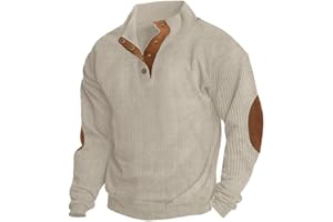 ONLYSTORY Mens Casual Corduroy Sweatshirt Long Sleeve Stand Collar 1/4 Button Up Pullover Fall Polo Sweaters