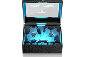 iFregga Watch Winder for Automatic Watches, 4/6 Mabuchi Winder+ 6 Extra Storage with Serenity Blue Backlight, Leather Shell Soft Velvet Lining Box, Open Lid Stop Tech and 4 Modes