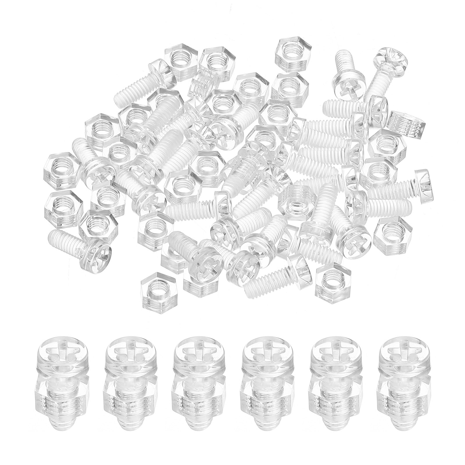 PATIKIL M4x10mm Clear Acrylic Screws and Hex Nuts Kit, 50 Set PC Plastic Phillips Round Head Bolts for Machine Accessories, Transparent