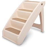 PetSafe CozyUp Folding Dog Stairs, 20 in Tall, Tan | Portable &amp; Foldable 4-Step Stairs, Non-Skid Feet, Side Rails, Dog Steps for Bed, for Dogs up to 200 Lb